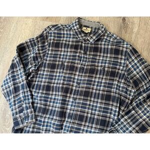 Woolrich Flannel Men's 2XL XXL Blue Plaid Checkered Long Sleeve Button Up Shirt